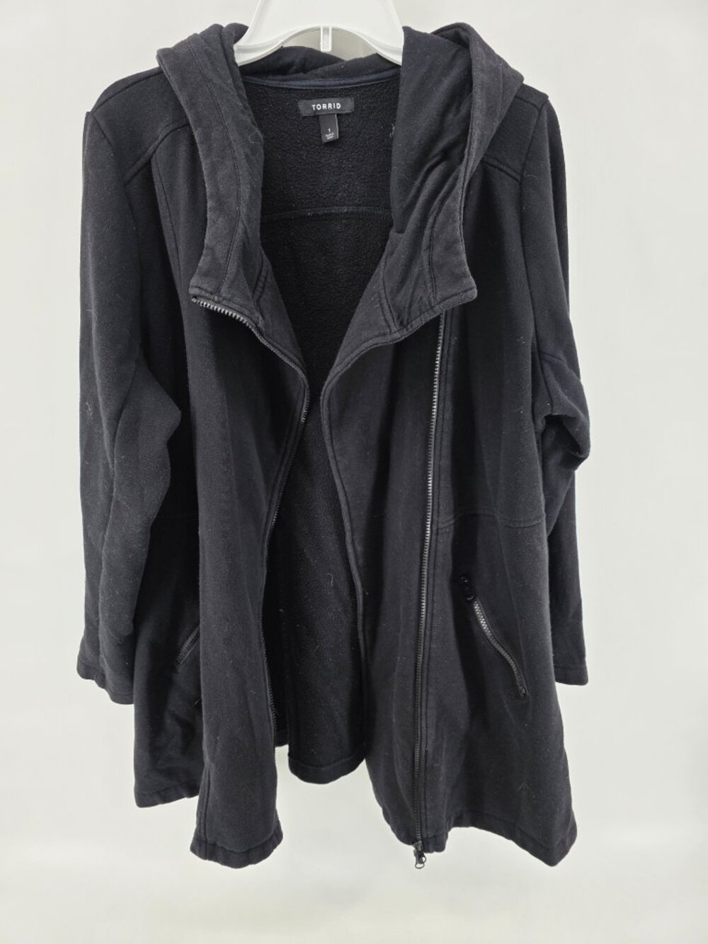 Torrid Black Fleece Asymmetrical Zip Hoodie Coat – Size 1X - Picture 6 of 7